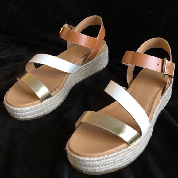 NWOT Tommy Hilfiger Tri-color Vegan 🌱 Leather Espadrille Jute Platform Sandals - Picture 2 of 11